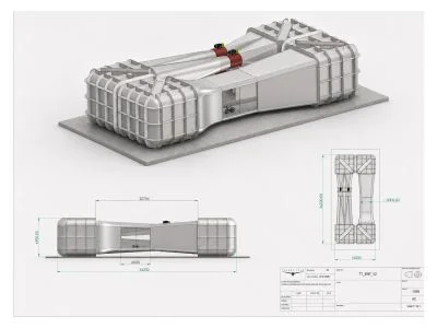 Engineering drawing sheet of a compact research wind-tunnel configuration for components, propulsion and small UAVs