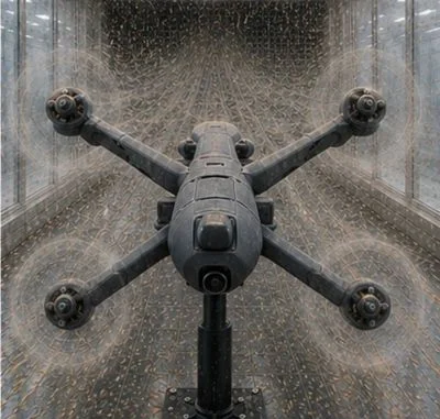 Multirotor UAV under combined wind, water and particulate loading in a wind-tunnel test section