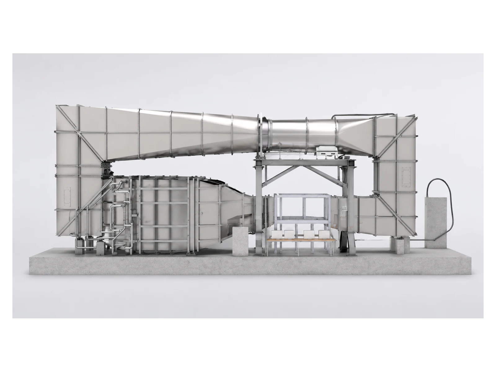 Vertical-return wind tunnel configuration with a compact horizontal footprint